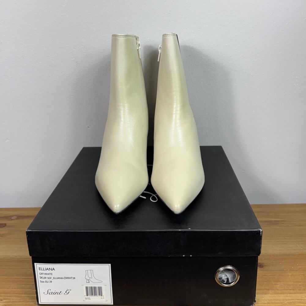 Saint G Elliana Off White Leather Sculpted Heel Chelsea Boots Women's Size EU 39